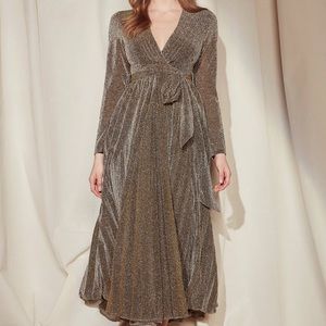 Victoria Maxi V Neck Gold Dress